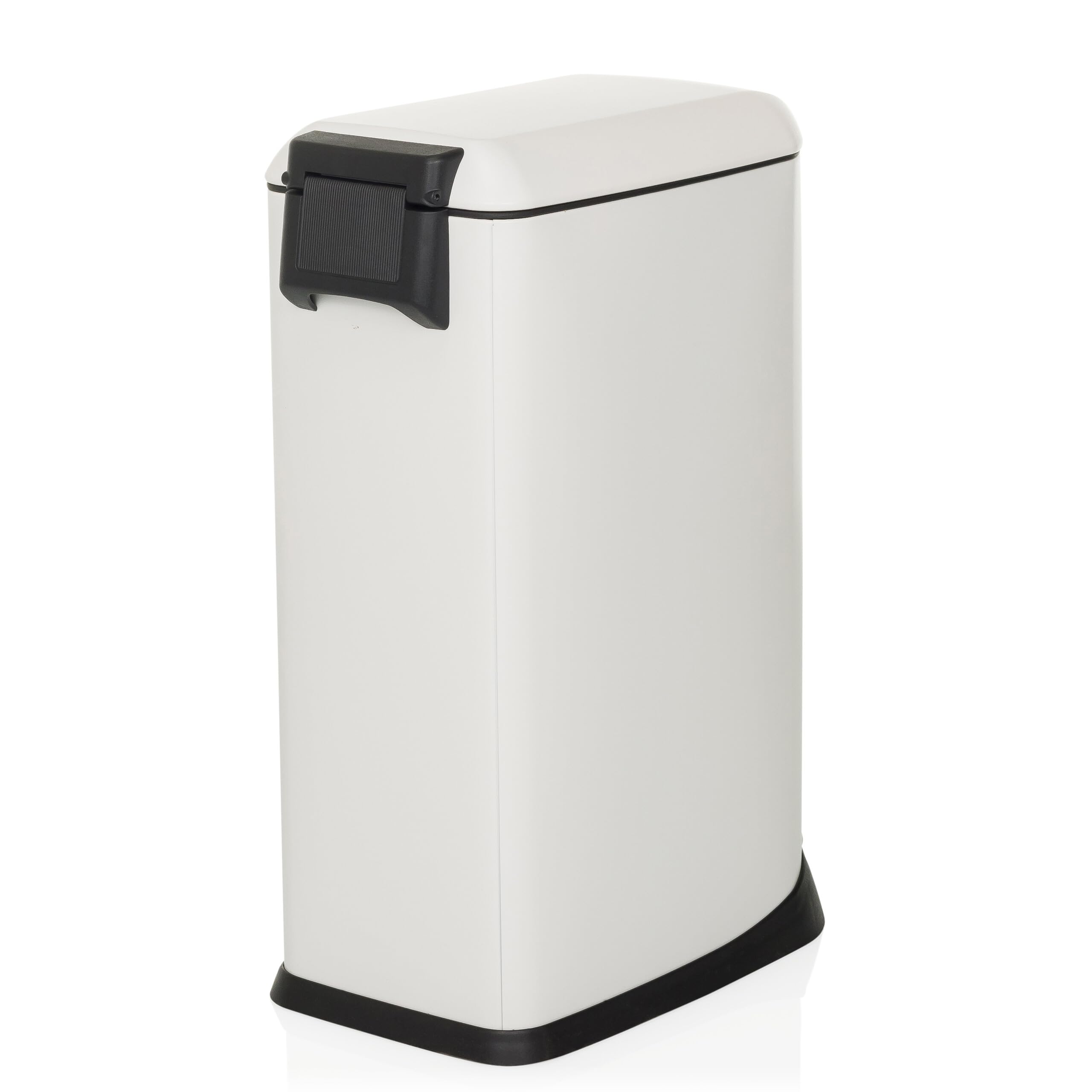 hjh OFFICE Mülleimer 20L, Treteimer mit Deckel, Softclose CLEAN Slim Stahl Abfalleimer schmal mit Inneneimer, Weiß, 56x34x22cm