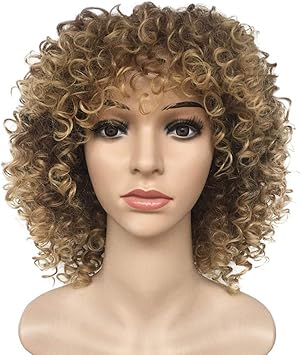 Amazon Co Jp Nicircle グラデーション カラーミキシング 黒かつら 小さなロールショートヘア ボボヘッド 黒人女性のためのブロンドの髪の合成合成ショートヘア巻き毛のかつら Blonde Hair Synthetic Synthetic Short Hair Curly Hair Wigs For Black Women 服