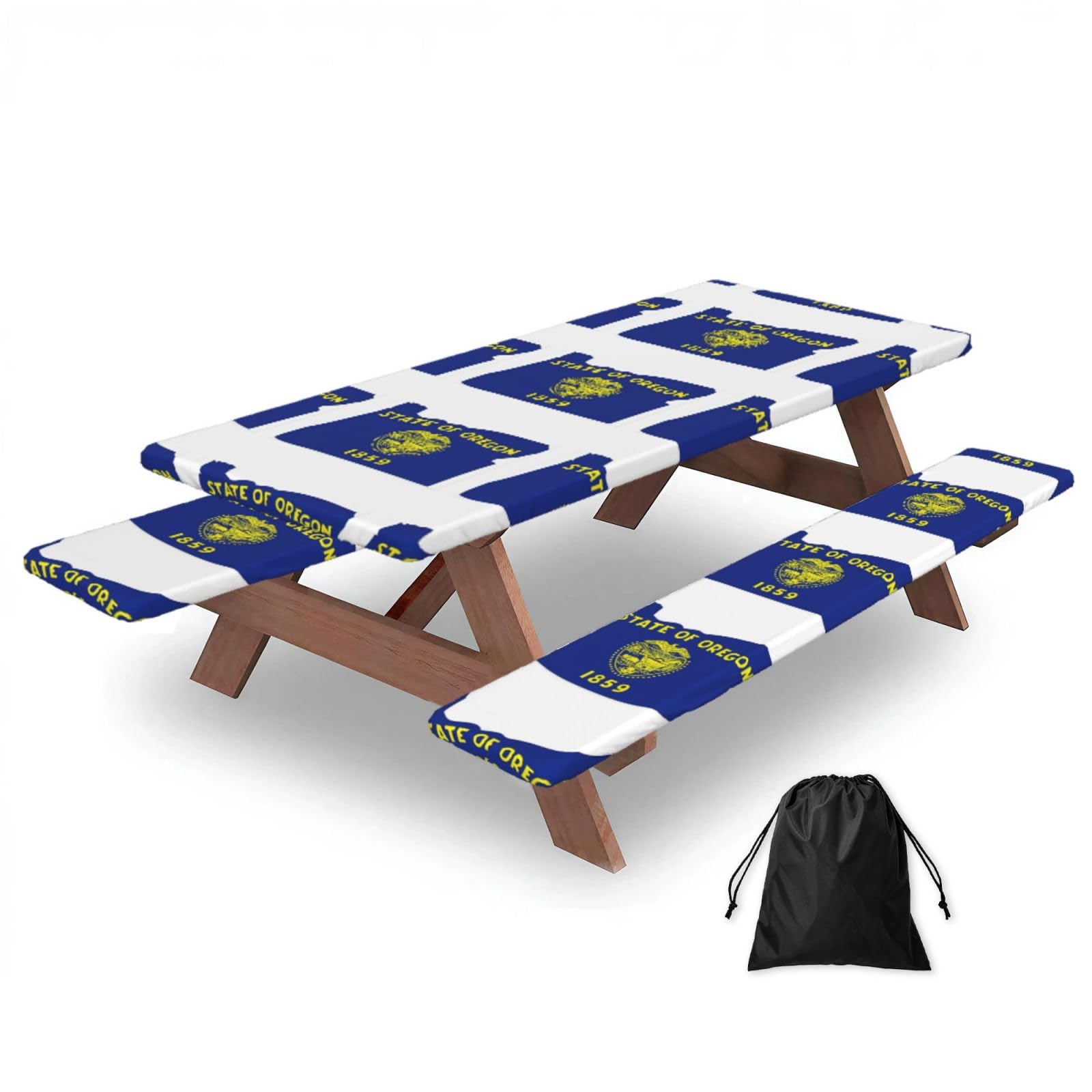 Yqxwjl Black Oregon State Flag Map Print Camping Essentials Waterproof Camping Table And Bench Cover With Drawstring Bag 183 Cm