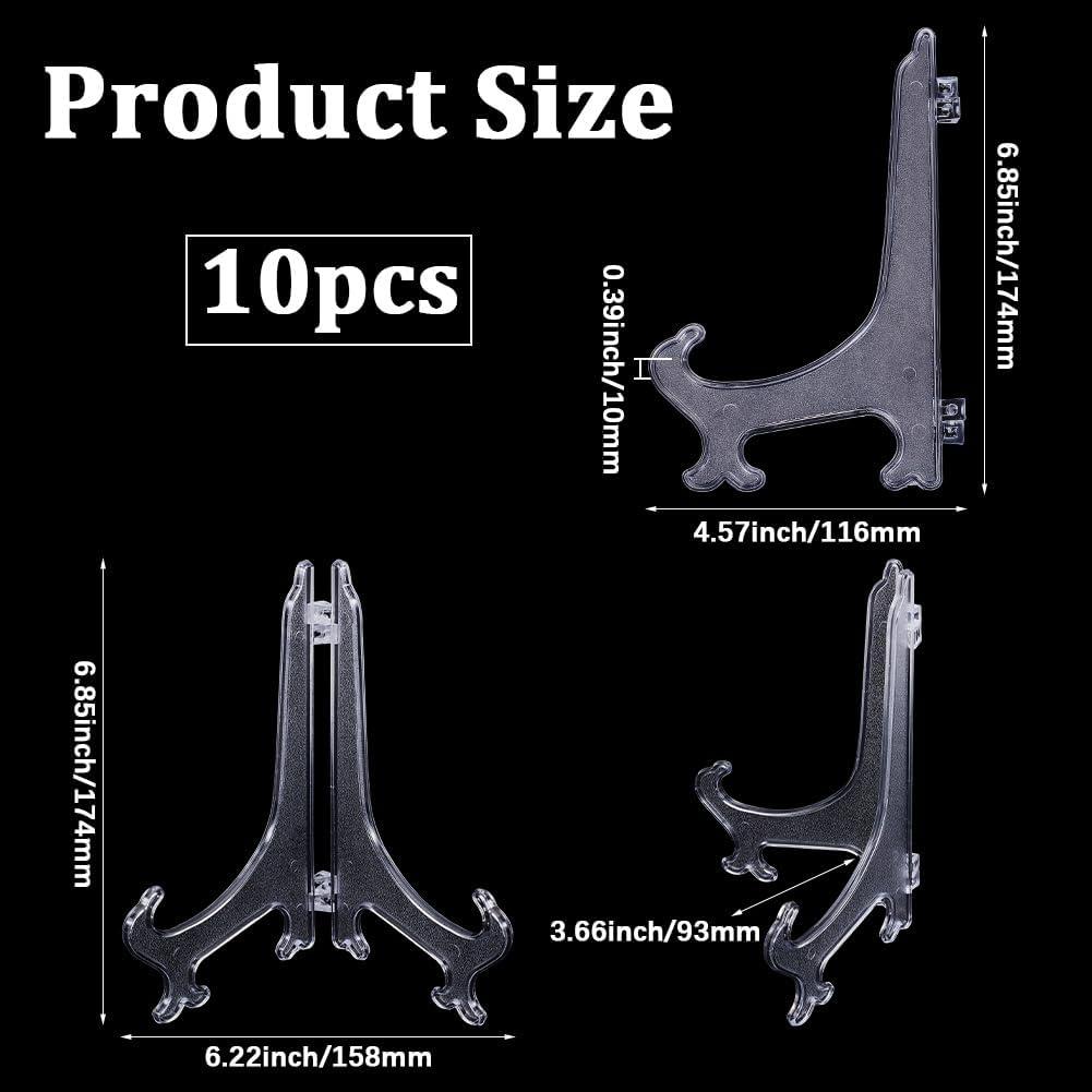 GORGECRAFT 10Pcs Clear Plastic Easels Plate Stands Holder to Display Pictures Photo Frames Easel for Photos Place Card Artworks Collectibles Wedding Home Party Decoration Tables Decor 17.4cm High image 2