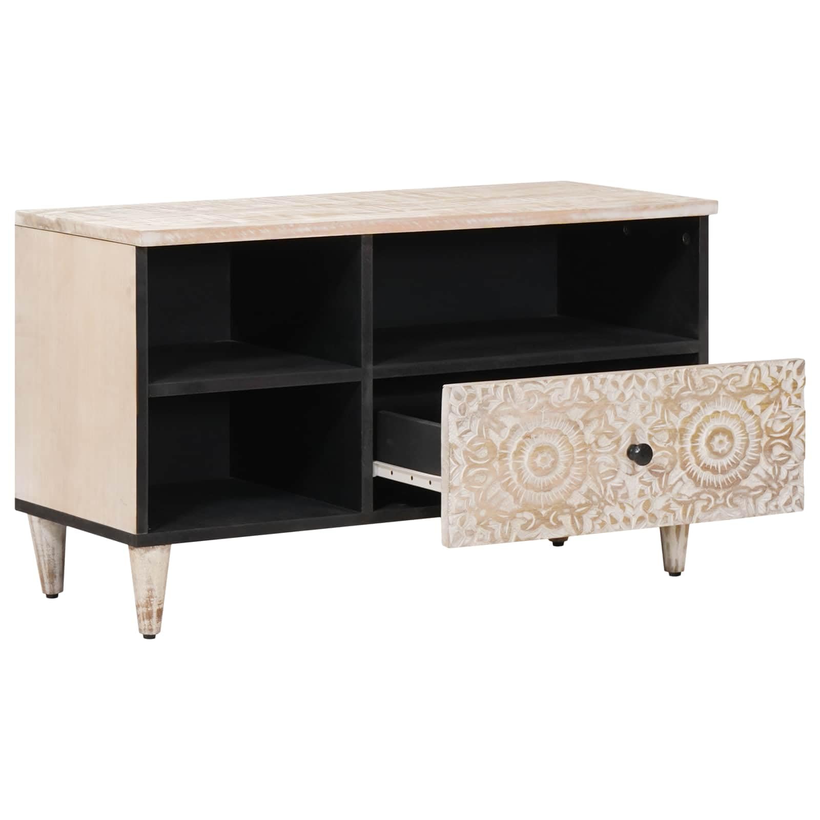 Mobile TV 80 cm legno manico cassetto | Gambe in metallo, stile industriale, portaoggetti per soggiorno, facile da montare