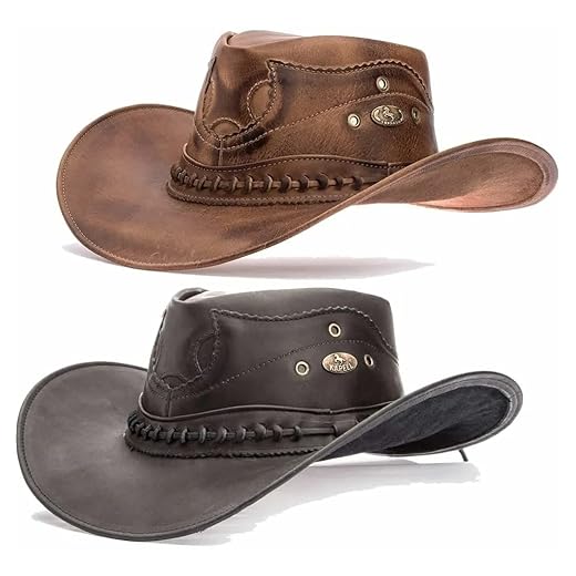 Combo 2 Chapéus Country Em Couro Legitimo Americano (Preto/Cacau, M)