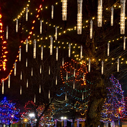 Meteorschauer Lichter, CrazyFire 10cm 10 Röhren Meteorschauer Regen Lichter, Wasserdichte Schneefall Lichterkette, Fallende Lichter für Zuhause, Festival, Garten, Weihnachten Dekoration - Warmweiß