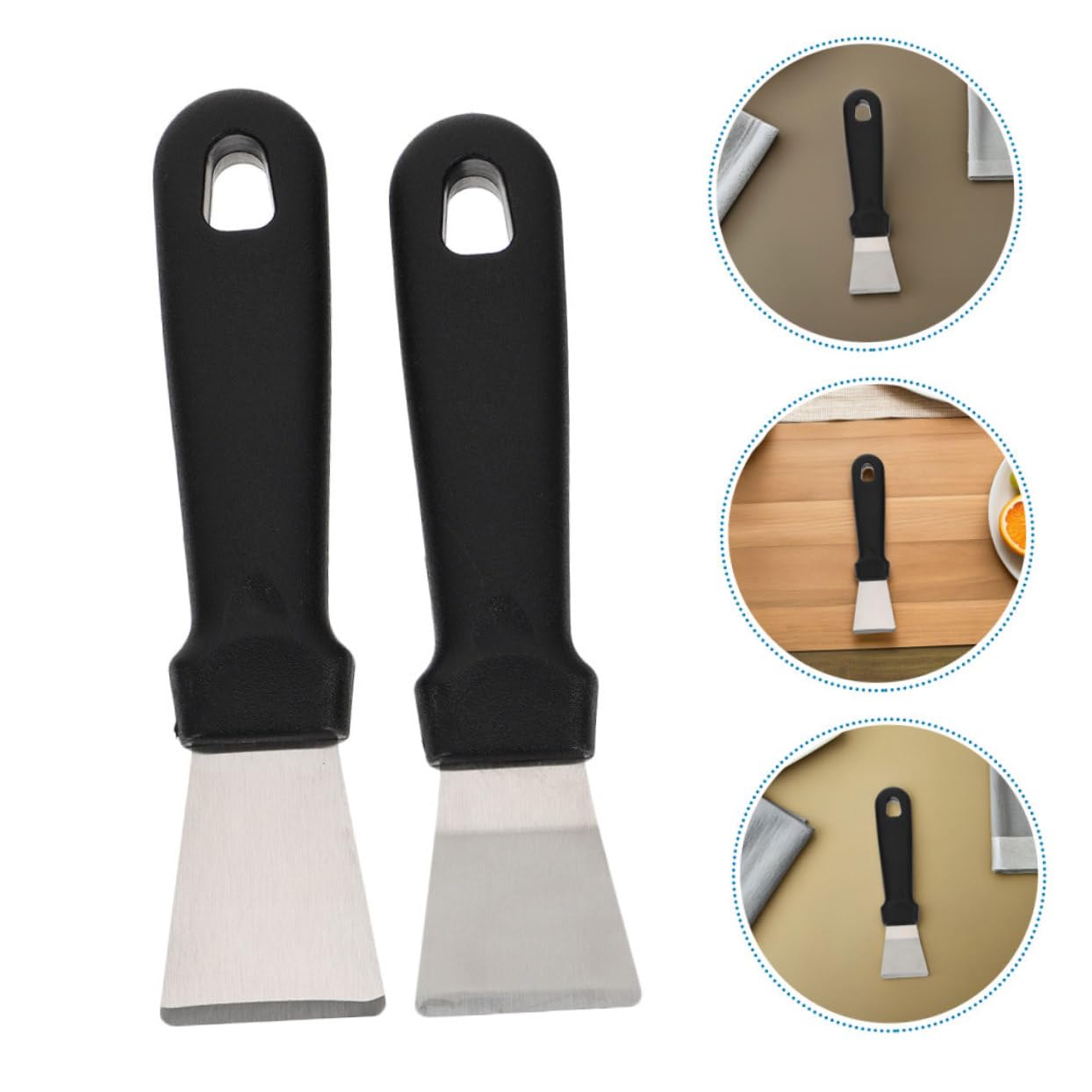 Set di 10 Spatole Raschiatori in Acciaio Inox e Pp Nero | Sbrinamento Frigorifero e Pulizia Cappa, Facile da Pulire, Uso Multifunzione