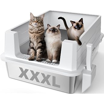 Mixjoy Cat Litter Tray Stainless Steel L Cat Litter Tray Stainless Steel 71 x 51 x 30 cm Open Cat Litter Tray Suitable for Large Cat Breeds and Multi-Cathe Households Large Format High Edge