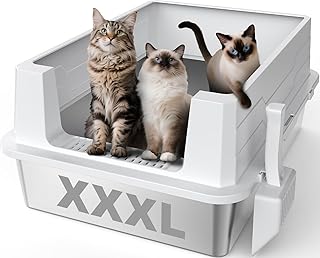 MIXJOY XXXL Katzenklo Edelstahl, Katzenklo Extra Groß 71x51x30 cm, Offene Katzentoilette Edelstahl Passend für Große Katzenrassen und Mehrkathenhaushalte, Großformatige Hochrand-Ausführung