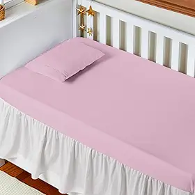 Kit Lençol com Elástico e Fronha para Berço Americano 100% Algodão 200 Fios Detalhe em Ponto Palito 1,30m x 70cm Rosa
