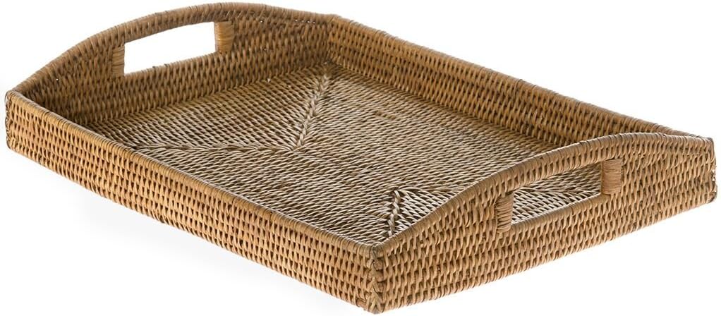 1020042 La Jolla Rattan Rectangular Serving Tray, 18" x 13.5" x 3.5", Honey Brown, Large
