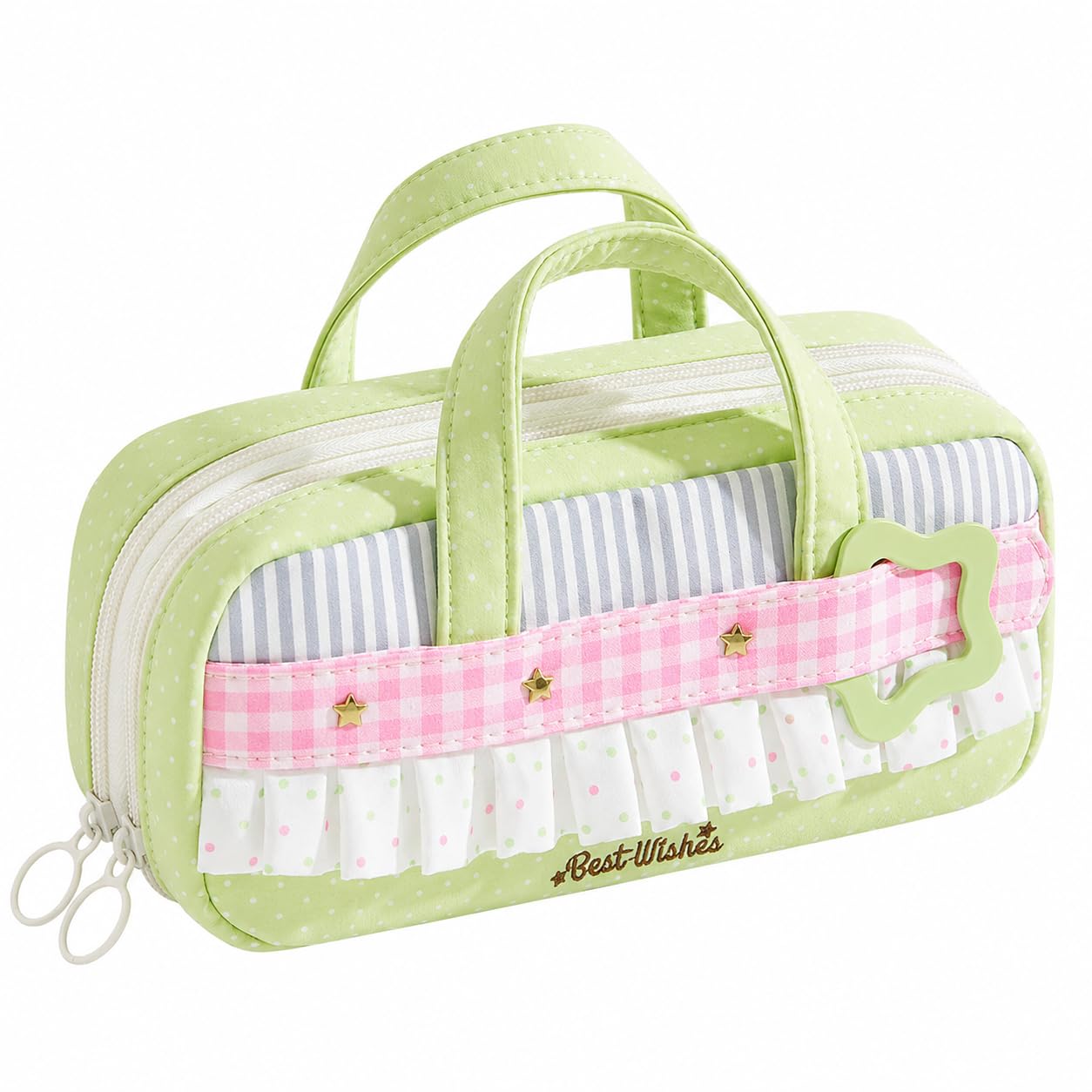 LIFECOSM Cute Polka Dot Pencil Case Pouch, Pencil Pouch for Girls (Green A)