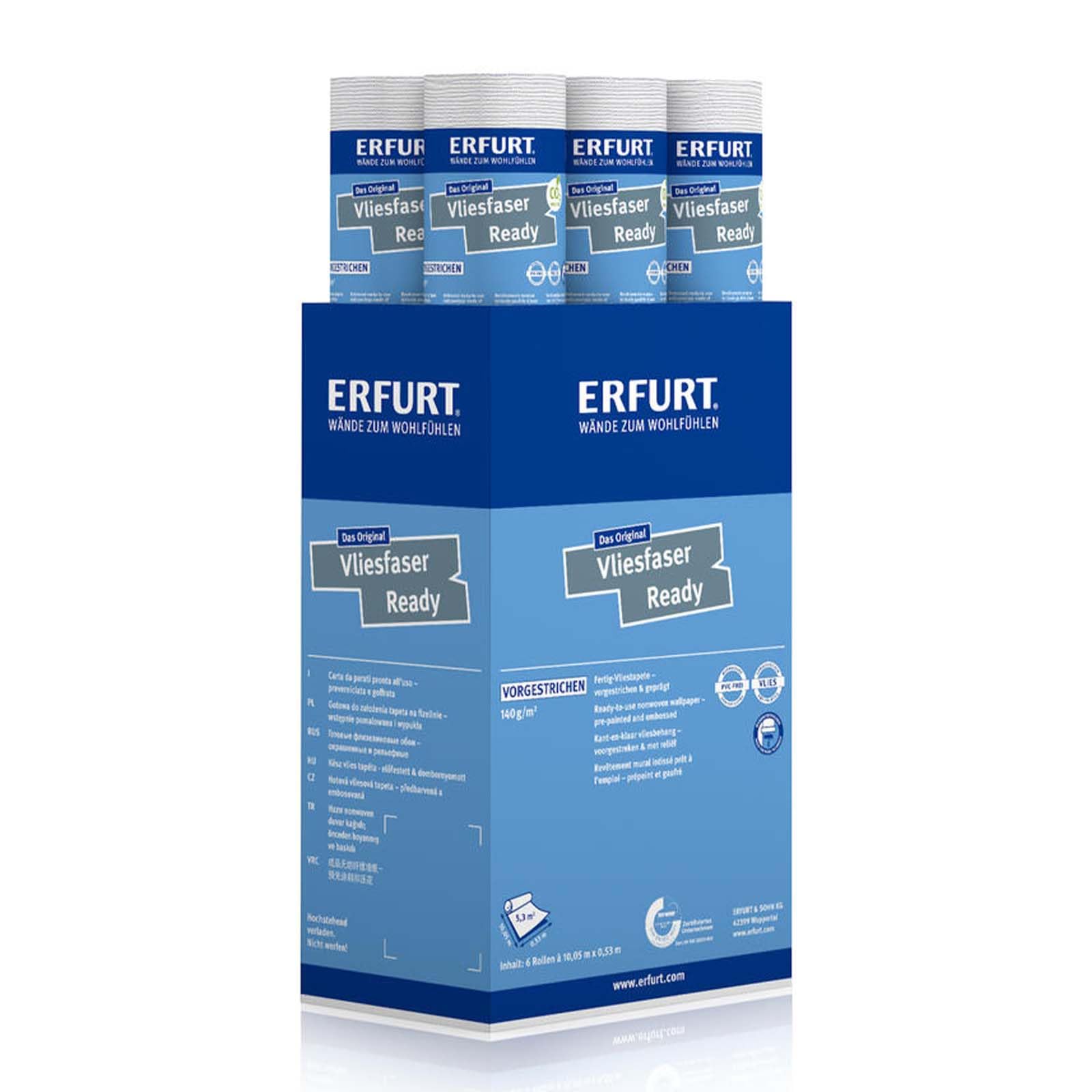 Erfurt Vliesfaser Ready 302 Vliestapete 10.05X0.53 weiße Fertigtapete 6 Rollen 1004371