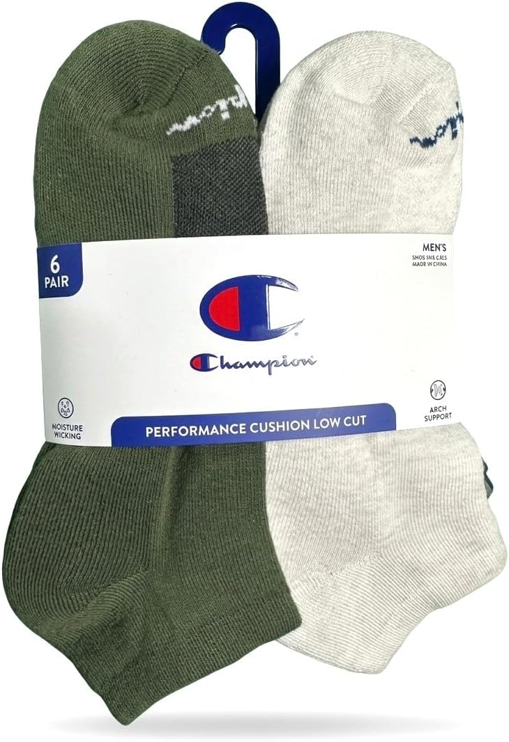 Champion Men's Low Cut Beathable Moisture-Wicking Athletic Socks (6-Pack)
