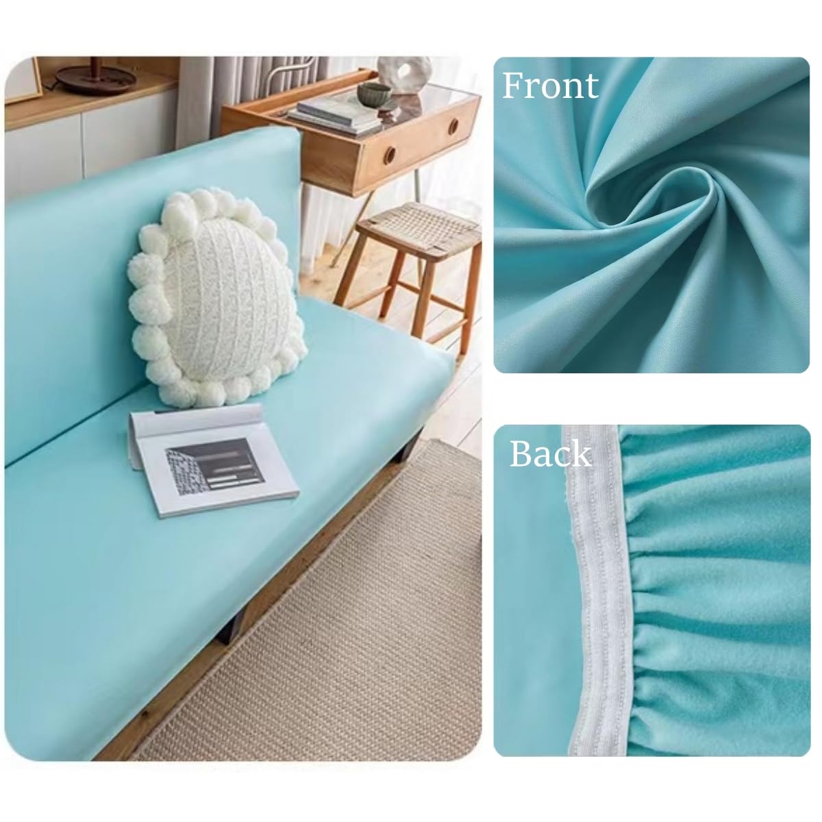 Funda para Sofá Clic Clac Sin Brazos, Funda De Futón Cama Elastizada PU Leather, 2-3 Plazas Elástico Escudo De La Cubierta del Sofa del Sofá Plegable (Blue,150-190cm)