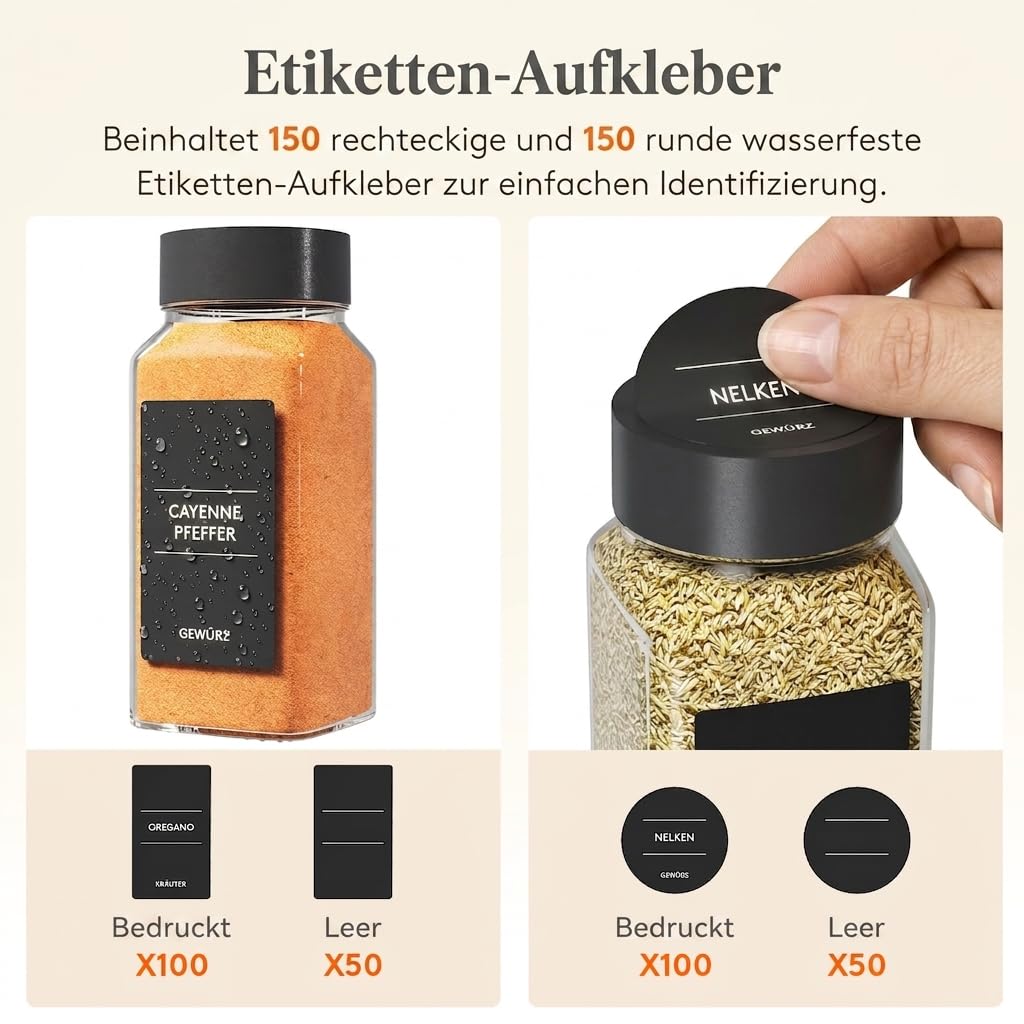Lifewit Gewürzregal Schublade mit 24 Gewürzgläser und 250 Gewürzetiketten | Verstellbarer Gewürz Organizer mit Kleber und Antirutschpads, Gewürzhalter für Schubladen mit mindestens 7,5cm Ihnnenhöhe