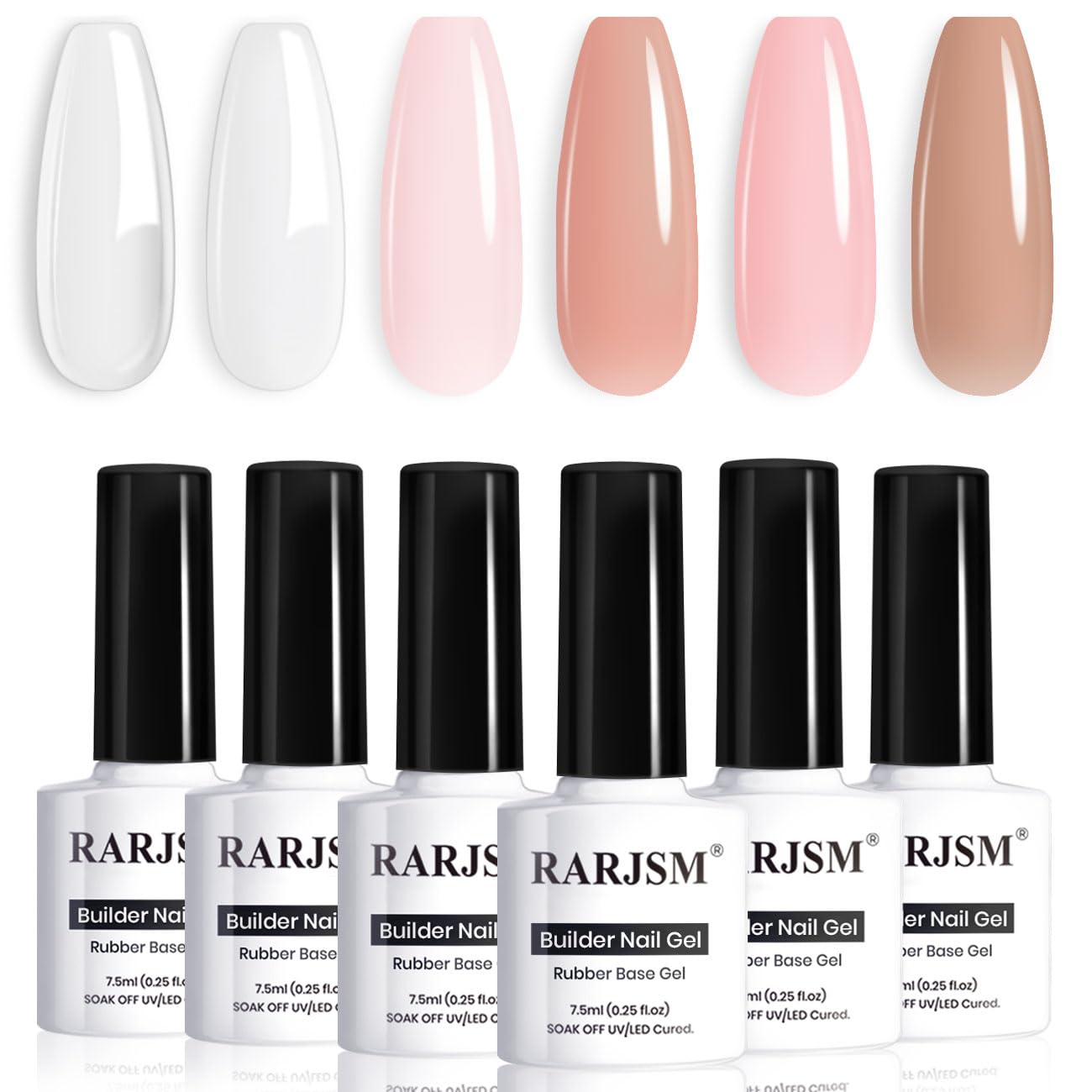 RARJSM Nude Rubber Base Gel Nail Polish Set Clear Sheer Milky White Opaque Pink Builder Base Gel in a Bottle Hard Extension Gel Skin Tone 6 Netural