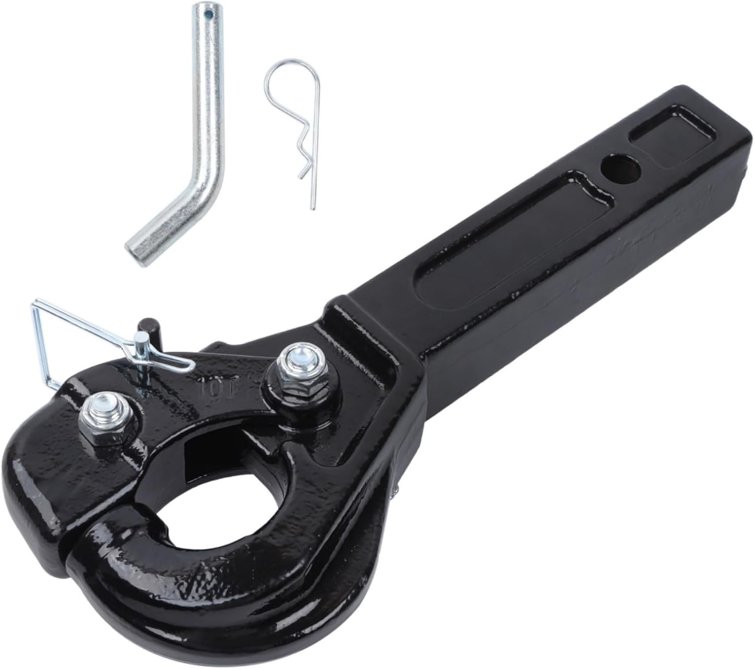 10 Ton Pintle Hook Trailer Hitches Receiver with Pin and Clips Gloss Black Powder Coated Finish 20000 LBS Suit for 2-Inch Hook Receiver 2-1/2 inch Lunette Ring