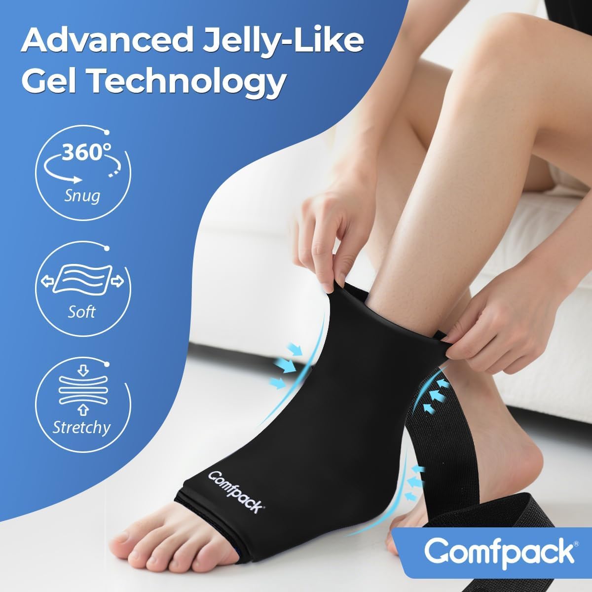 Comfpack Envoltura de hielo para el tobillo, terapia reutilizable para frío y calor | Envoltura de gel flexible para aliviar el dolor de pies de 360°, perfecta para fascitis plantar y esguinces.