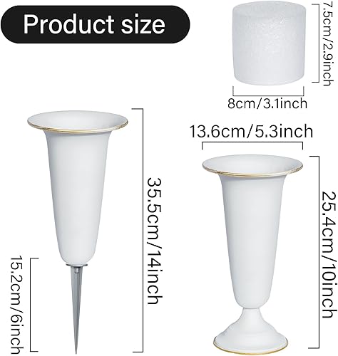 Miniatura 2 de Jarrón de metal para cementerio, jarrones con base de metal y estacas para mesa del hogar, flores de cementerio, decoraciones de tumbas