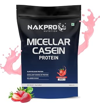 Green Velly 100% Micellar Casein Protein Supplement |25g Protein, 9.91g EAAs, 4.83g BCAAs| Slow Absorbing Micellar Casein Protein Powder Strawberry, 1 Kg