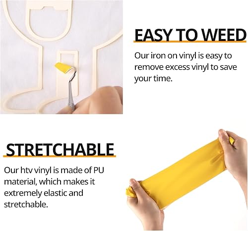 Miniatura 3 de HTVRONT Paquete de 10 vinilos termotransferibles amarillos de 12 x 10 pulgadas para camisetas, vinilo amarillo para planchar, para Cricut,
