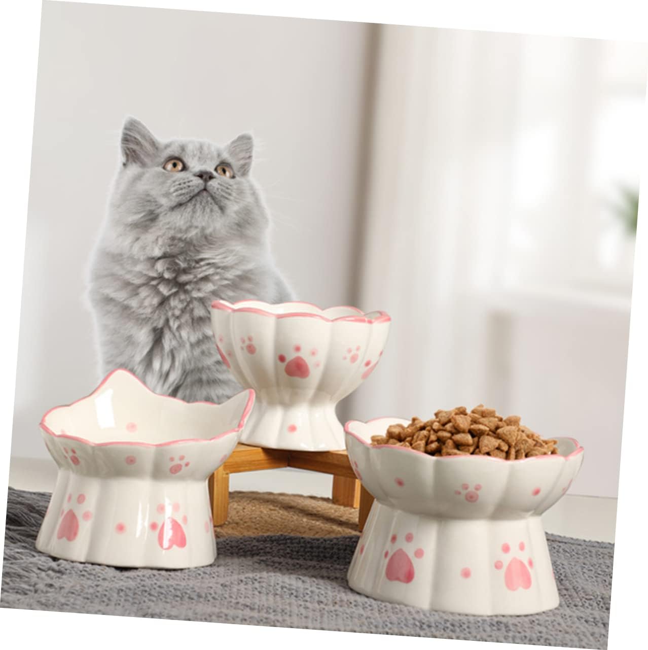 2pcs Elevated Cat Food and Water Bowl Neck Bowl Ceramic Raised Puppy Pet Supplies