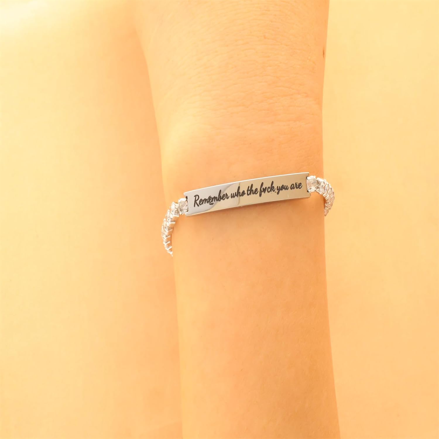 fasone Remember Who The F.ck You Are, Remember Who The F.ck You Are Bracelet, Remember Who The F You Are, Crystals Bracelets for Women, Engraved Bracelet, For Women Men Jewelry Present - Image 3