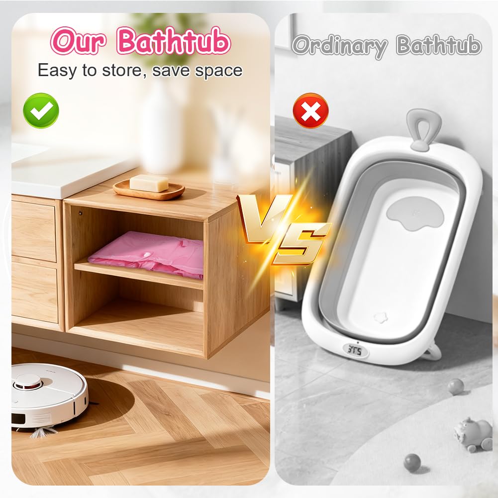 AUYAO Baignoire Gonflable pour Bébés 0-12 Mois, Bassin Pliable Portable Anti-Glissante pour Enfant avec Pompe à Air Intégrée, Cuve Piscine, Baignoire de Voyage pour la Maison et les Voyages, Rose