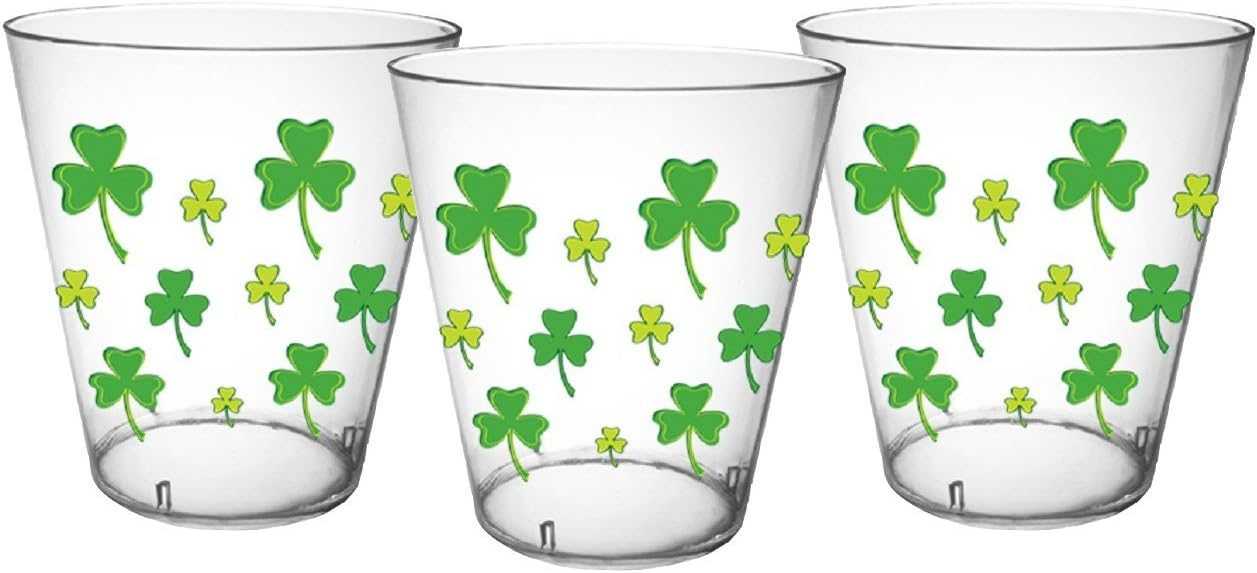 Party Essentials 40Count Hard Plastic 2 oz Printed Shot Glasses, Shamrocks, Clear
