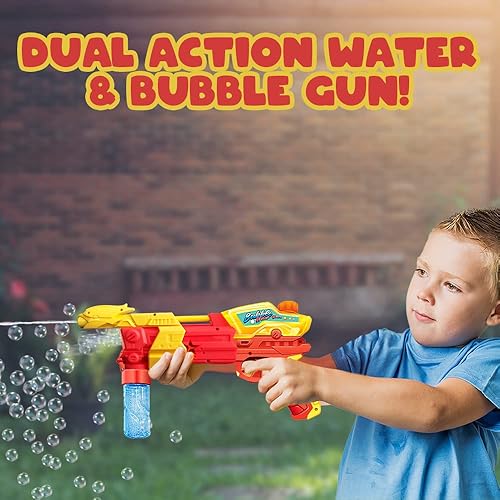 Miniatura 5 de ArtCreativity Pistola de agua y burbujas 2 en 1, pistola de chorro de agua de doble función con líquido de burbujas, ametralladora de burbujas