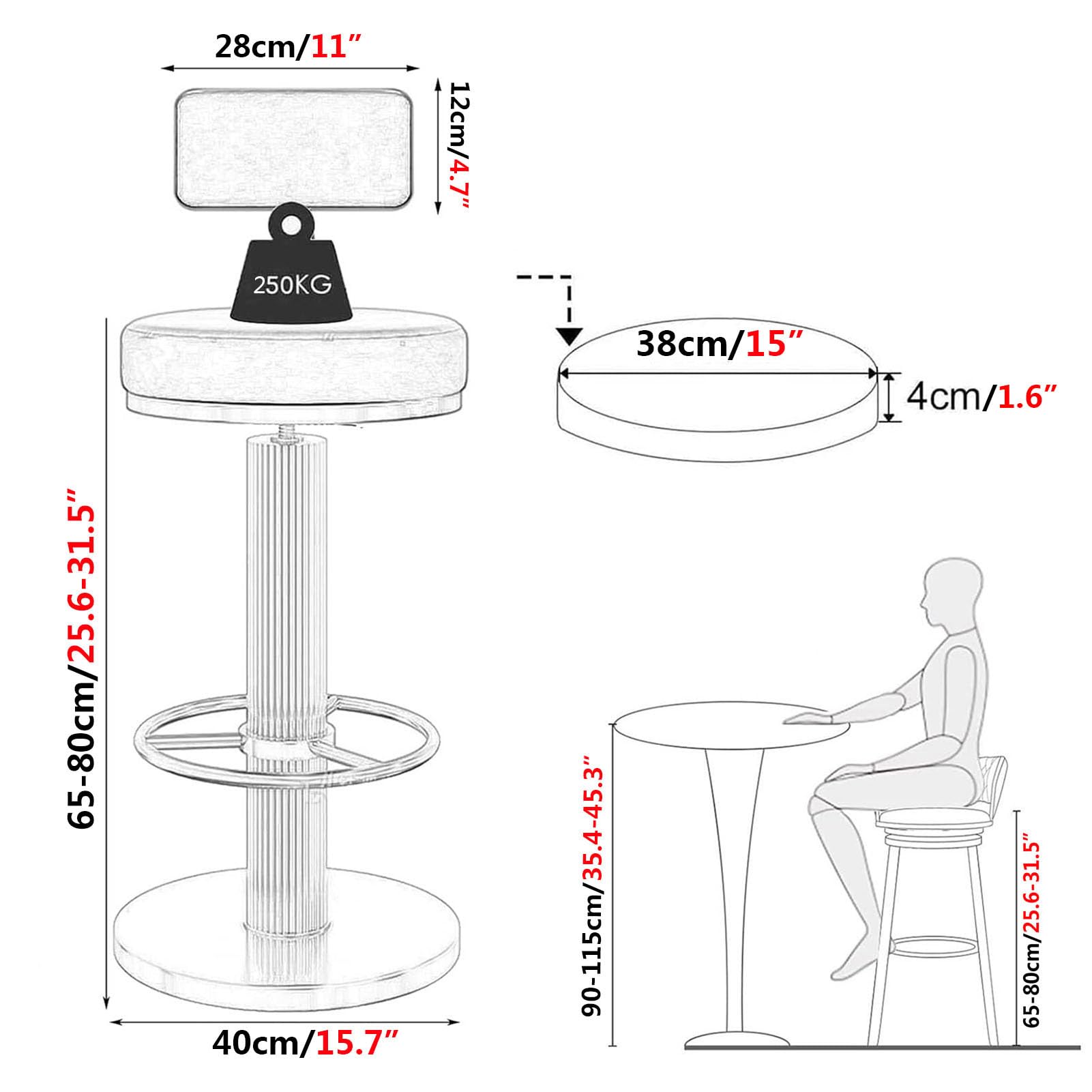 Lot de 2 tabourets de bar pivotants en velours réglables avec pieds épais, base ronde, capacité de 250 kg, sièges élégants pour cuisine ou bar à la maison