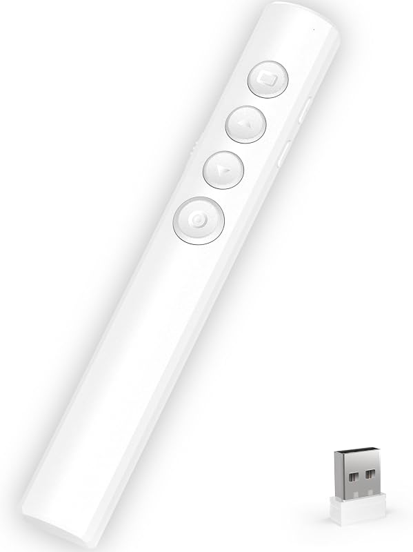 Clicker de presentación inalámbrico para presentaciones de diapositivas de PowerPoint, oficina/aula PPT Presentador remoto Puntero Avance de diapositivas con receptor USB para computadora/MacBook Laptop/PC Luz roja blanca