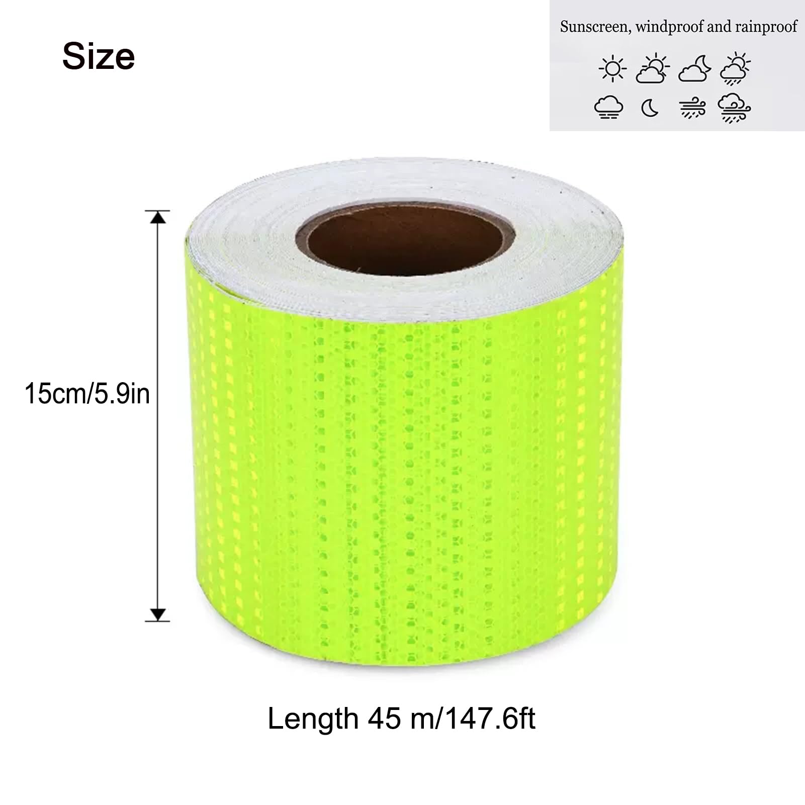 Cinta reflectante de señalización de peligro, Cinta Reflectante de Seguridad Verde 15cm x (3-45) m(15cm x 45m)