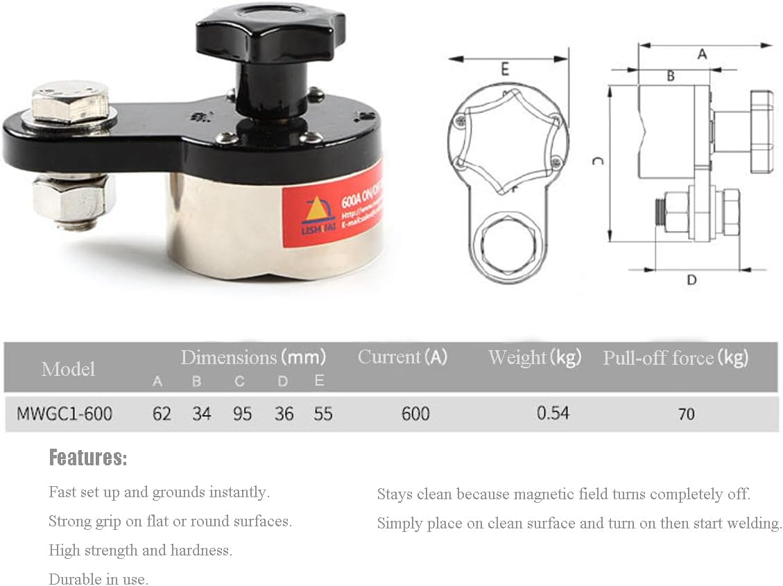 600A Magnetic Welding Ground Clamp, Switchable Magnet Welding Holder, Grounding Magnetic Connector Earth Switch for Welding Fixed Power Tools, Silver
