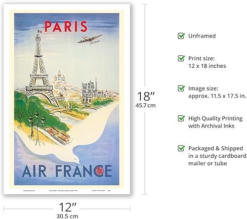 Miniatura 2 de Régis Manset c.1947 - Póster de viaje con diseño de la Torre Eiffel de París, Capital de Francia, 12 x 18 pulgadas