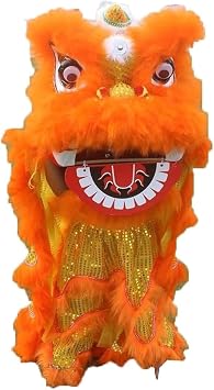 Chinese New Year Decorations 8 Inch Lion Dance Mascot Lion Dance Head Performance Lion Dance Costume for Outdoor Sports Silk Dragon Dance Spring Festival Party SuppliesOrange