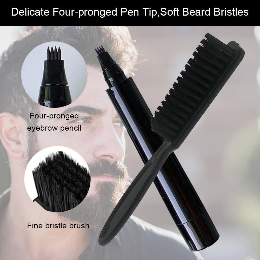 Penna per Barba Uomo,2pcs Kit Penna Barba Istantanea,Kit Matita Riempitiva per Barba Uomo,Beard Filling Pen,Riempimento Barba Impermeabile,Matita per Barba e Pennello per Barba