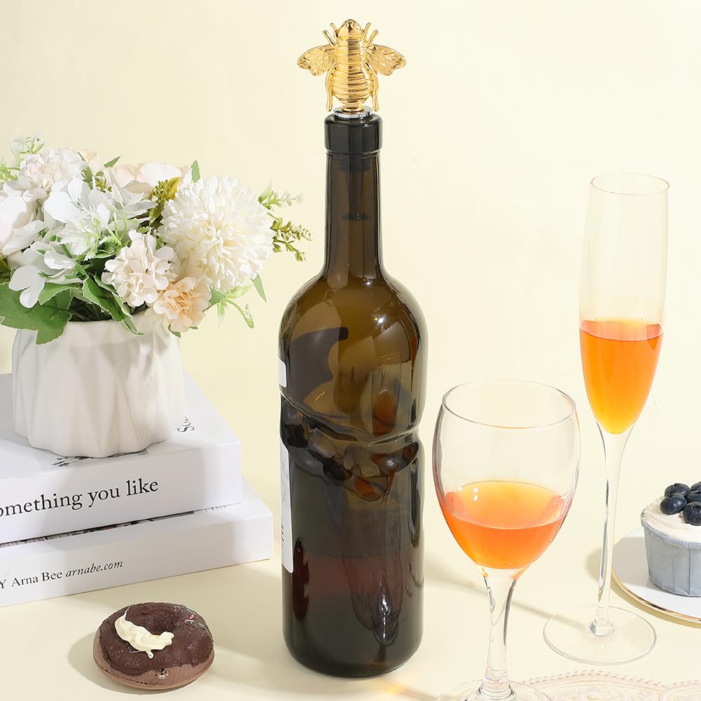 GORGECRAFT Honey Bee Wine Bottle Stopper Gold Metal Reusable Animal Champagne Winebottle Pump Decorative Toppers Silicone Cork for Holiday Housewarming Christmas Halloween Wedding Party - Image 3