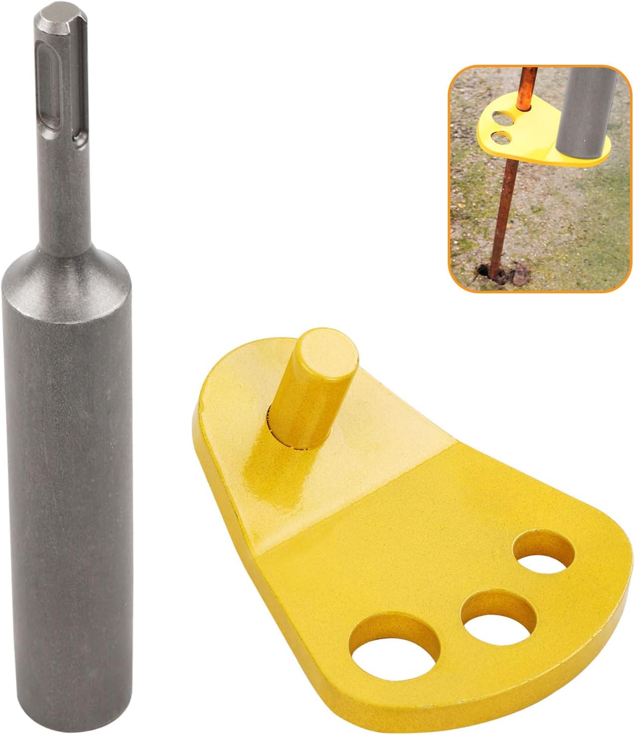 SDS Plus Ground Rod Driver with Adapter Bits Fits 5/8, 1/2, and 3/4 Inch Ground Rods, One-Piece T Post Driver Adapter Bit Fits All SDS Plus Rotary Hammer Drills Tools