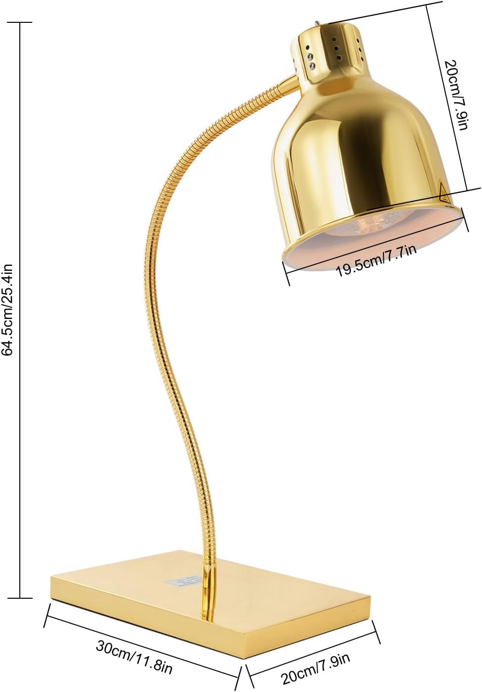 Food Heat Lamp, 250W Commercial Food Warmer Light, Free-Standing Warmer Lights, Electric Food Warmers, Buffet Warmer, 360° Rotation Angle, Food Warming Lamp for Restaurant Kitchen Cafeteria (Gold)