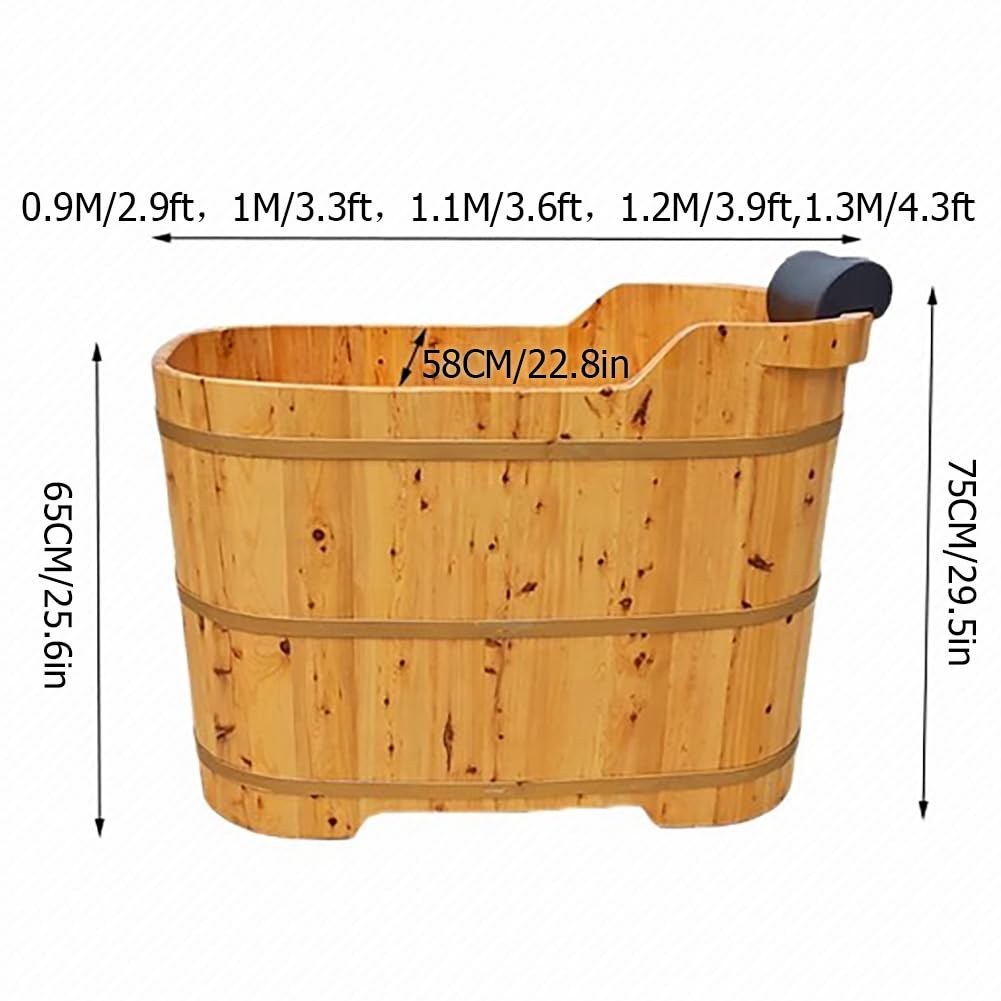Bañera Pequeña De Madera Independiente, Hecha A Mano, Japonesa, Profunda, Con Asiento De Madera, Almohadas Y Desagüe. Bañera De Madera Maciza Estilo Spa,1m/3.3ft