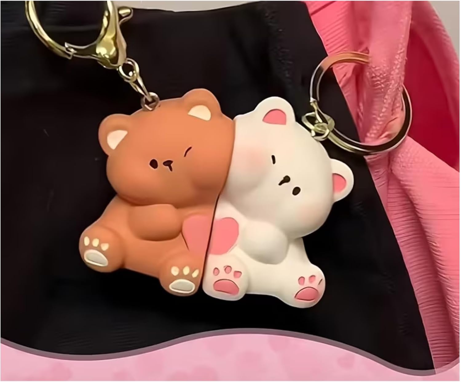 2Pcs Magnetic Matching Bear Keychain Set for Couples, Cute Holding Hands Plush-Style Resin Key Rings, Kawaii Car Interior Hanging Charm & Backpack Pendant, Novelty Anniversary Birthday Gift image 3
