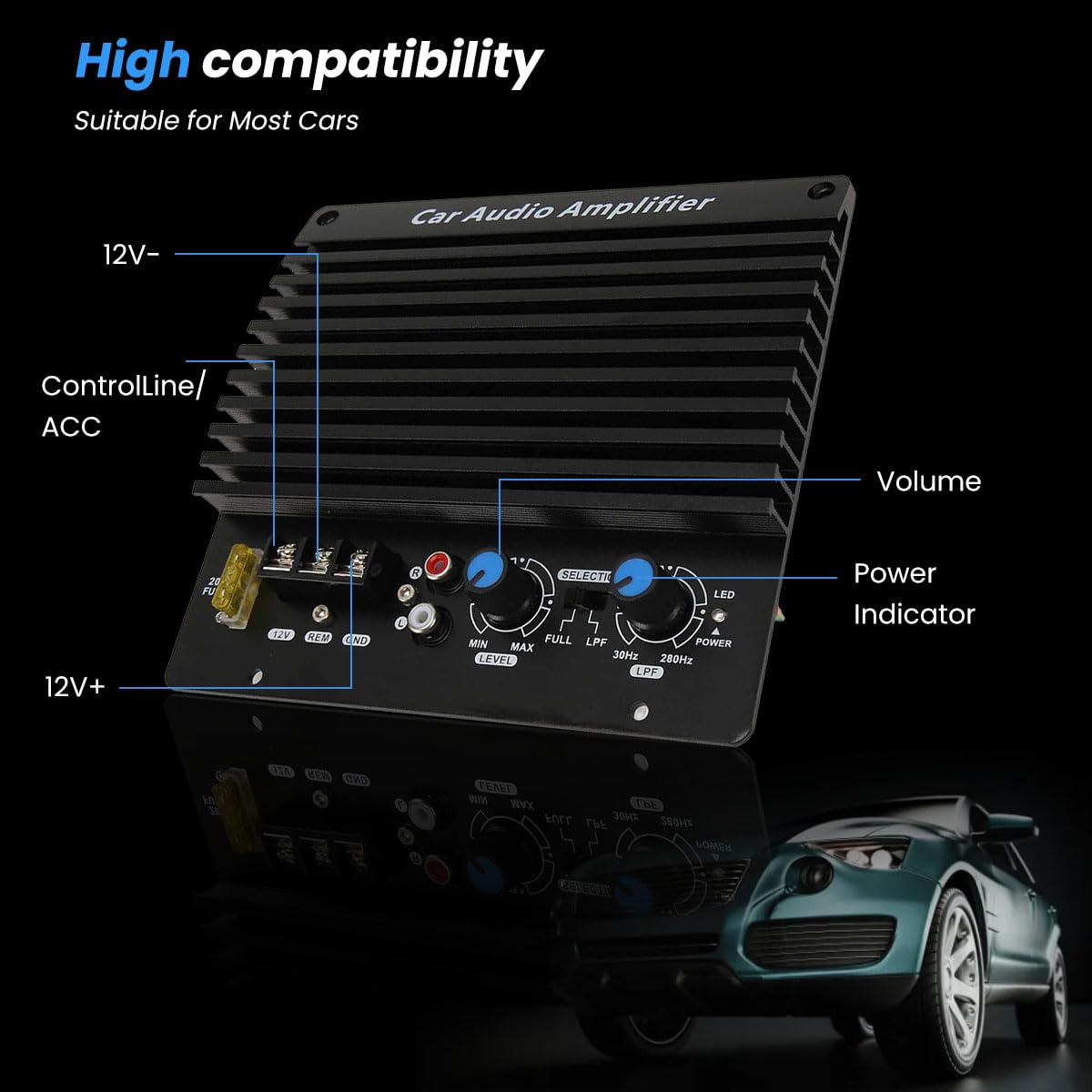 flexman 12V 300W Auto Verstärker Platine, 4–8 Ohm Verdickter Freiliegender Typ aus Reinem Aluminium Verstärkerplatine für 8–12 Zoll Tieftöner, Hochleistungs Subwoofer