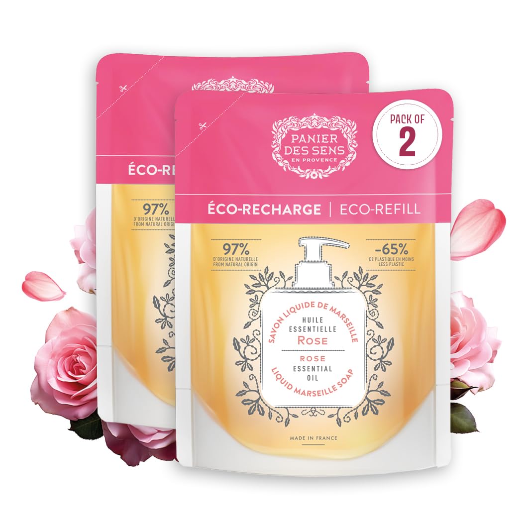 Panier Des Sens Ricarica Sapone Liquido Mani Di Marsiglia Rosa - Sapone Di Marsiglia 96% Naturale Prodotto In Francia - 2X500Ml Sapone Mani Ricarica Vegan-Friendly-image