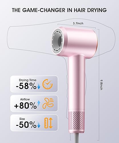 Miniatura 7 de Secador de pelo profesional con difusor, secador de pelo de alta velocidad de 150,000 RPM para secado rápido y diseño de bajo ruido, iónico para