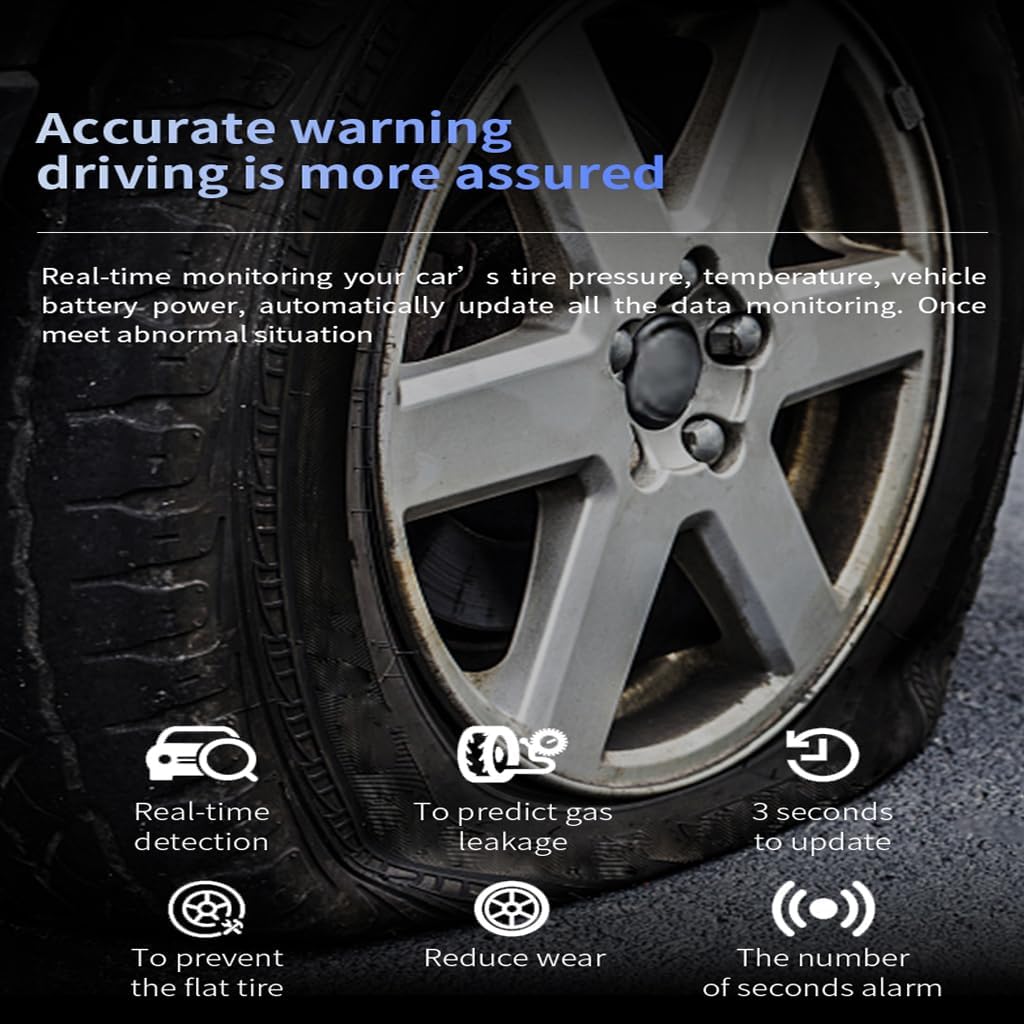 T802 Tire Monitor System Pressure Temperature Wireless TPMS RF Sensors Internal/External Real-time Monitoring Freescale Chipset Solar Power/Mini USB (Upgraded Inner Sensor/Battery Replaceable)