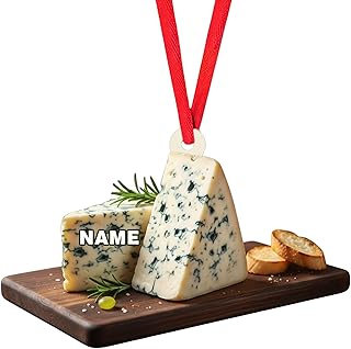 Personalized Gorgonzola Cheese Christmas Ornament - Flat 2D Acrylic Blue Cheese Board Decoration with Custom Name, Unique Gift for Foodies, Chefs & Cheese Lovers