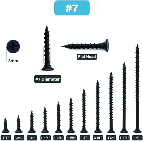 Miniatura 3 de SG TZH - Tornillo de acero inoxidable con revestimiento de fosfato negro, cabeza plana, de autorroscado rápido, para madera, viga y panel de yeso