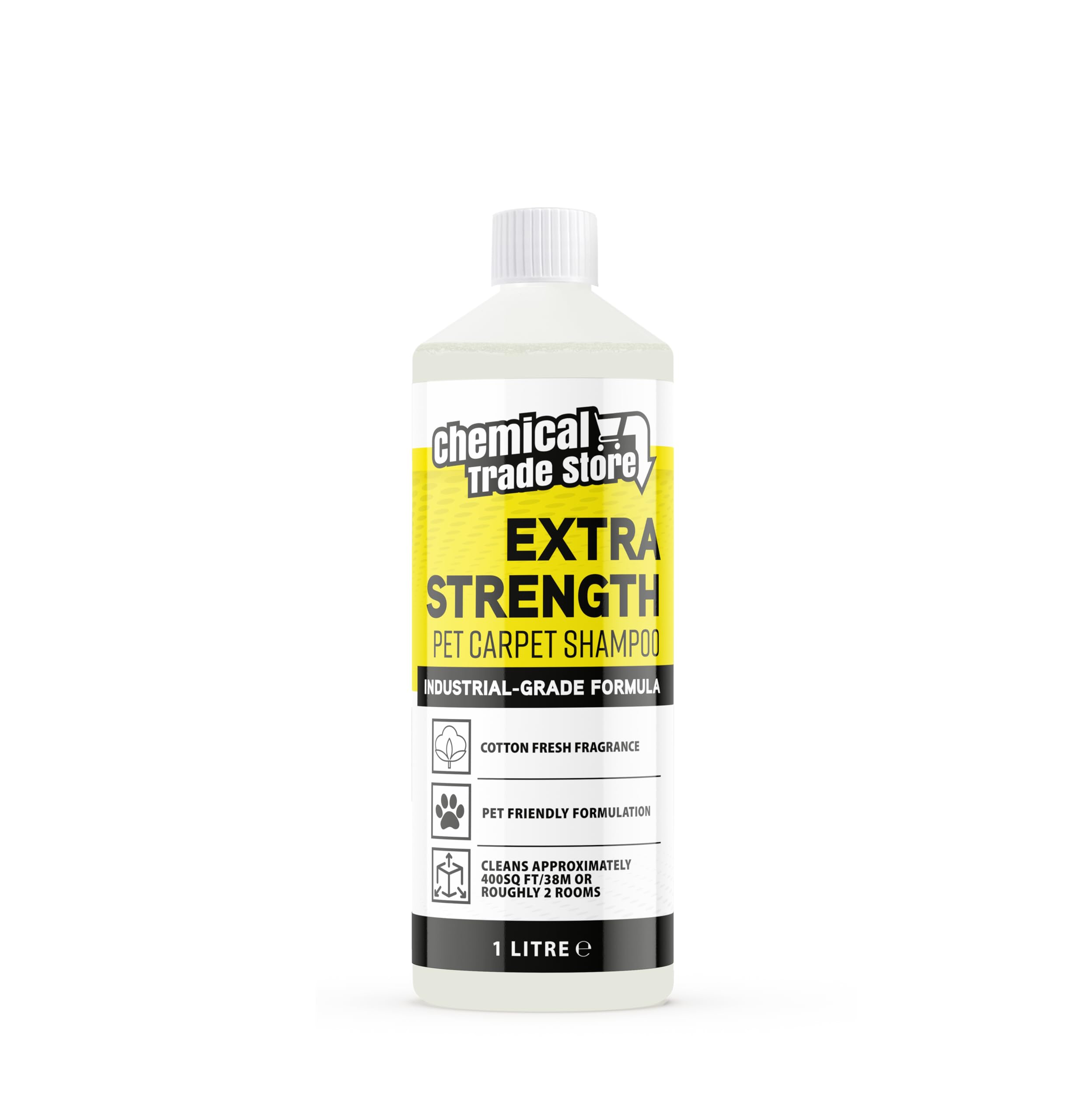 Chemical Trade Store - Pet Carpet Shampoo - Carpet & Upholstery Detergent for Pets - Neutralises Odours & Stains, Removes Bacteria - Compatible with All Carpet Machines - Fresh Cotton Scent - 1L