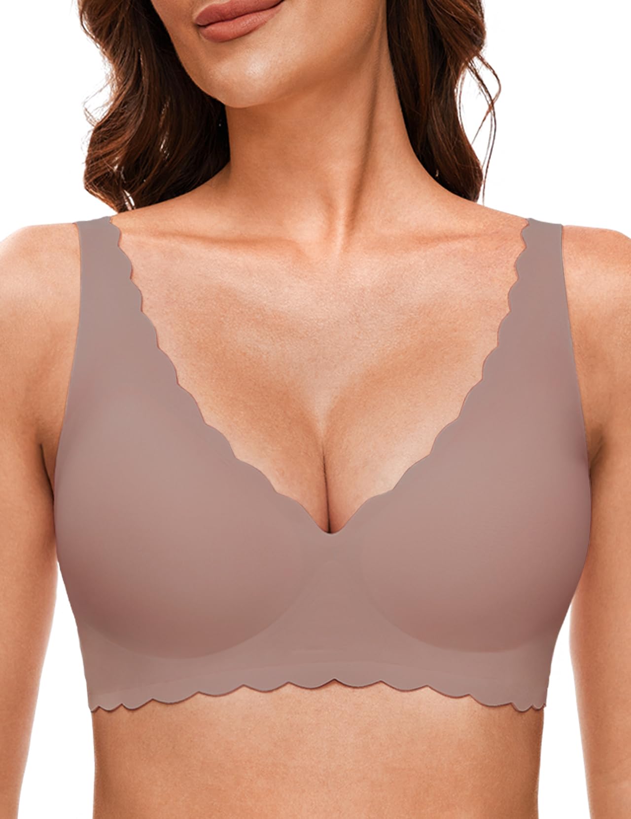 Quttlzze Deep V Petal Bras for Women No Underwire Soft Wireless Bras Comfort Seamless Bralettes with Extender