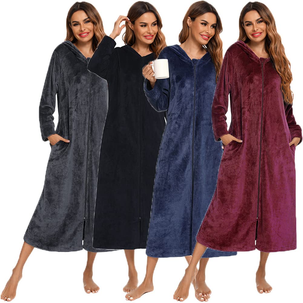 Peignoir en peluche avec fermeture éclair pour femmes - Peignoir doux et chaud - Manteau d'intérieur