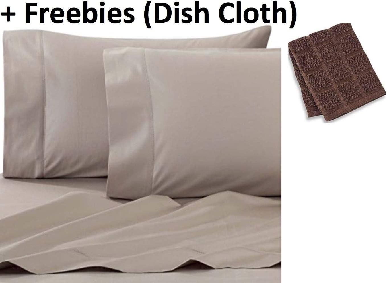 Wamsutta Dream Zone 750-Thread-Count PimaCott Queen Sheet Set in Taupe Plus Freebies (Dish Cloth)